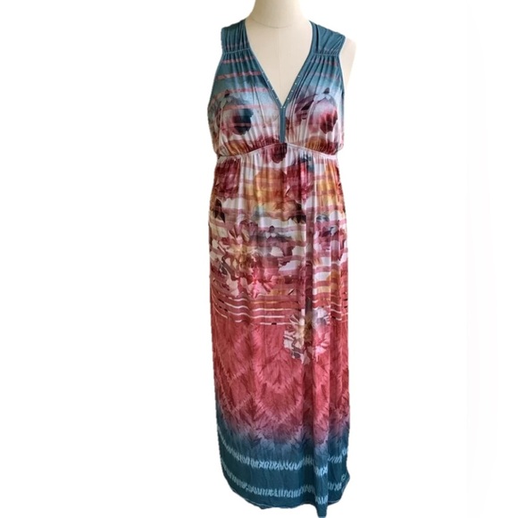 NWT Y2K ENERGE Maxi Long Dress XL Mixed Print Water Fairy Sublimation 00s - Picture 1 of 11